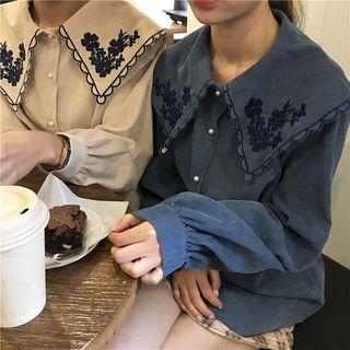 Embroidered Collar Corduroy Blouse
