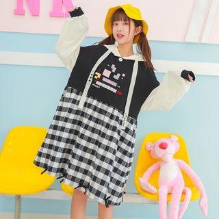 Plaid Panel Color Block Hoodie Dress