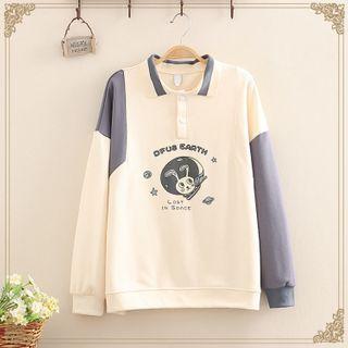 Rabbit Printed Lapel Long-sleeve Shirt