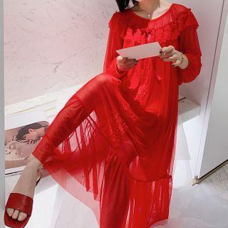 Long-sleeve Mesh Sleep Dress