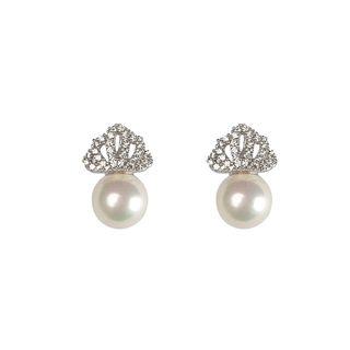 Faux Pearl Rhinestone Crown Earring
