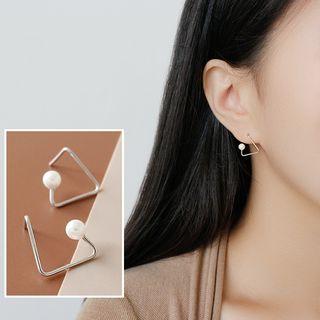 925 Sterling Silver Faux Pearl Earring 1 Pair - With Silver Earring Back - Platinum - One Size