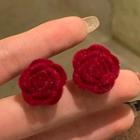 Flower Stud Earring 1 Pair - Silver Stud - Red - One Size