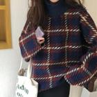 Turtleneck Plaid Sweater / Plain Knit Midi Straight-fit Skirt