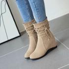 Fringed Ruched Hidden-wedge Short Boots