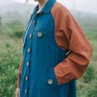 Color Block Long Button Jacket