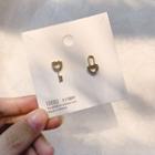 Non-matching Rhinestone Heart Lock & Key Earring 1 Pair - Silver - One Size