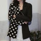 Dotted Panel Pinstriped Blazer Black - One Size