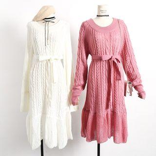 Plain Cable Knit Long Sleeve Dress