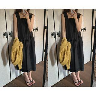 [dearest] Square-neck Lace-trim Long Sundress Black - One Size