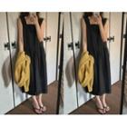 [dearest] Square-neck Lace-trim Long Sundress Black - One Size