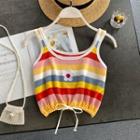 Striped Embroidered Suspender Drawstring Tank Top As Shown In Figure - One Size
