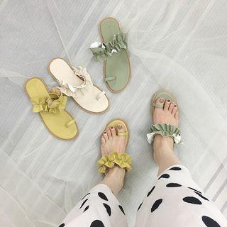 Frilled Loop-toe Slide Sandals