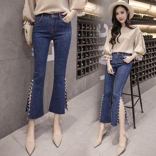 Cropped Boot-cut Embellished Jeans