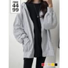 Kangaroo-pocket Boxy Zip-up Hoodie