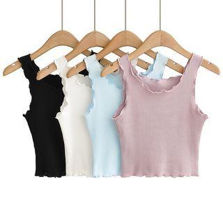 Plain Waffle Ruffled-trim Tank Top