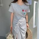 Short-sleeve Floral Cutout Midi Dress Gray - One Size