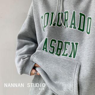 Loose-fit Printed Hoodie Gray - One Size