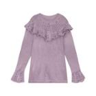 Plain Ruffle Trim Sweater Violet - One Size