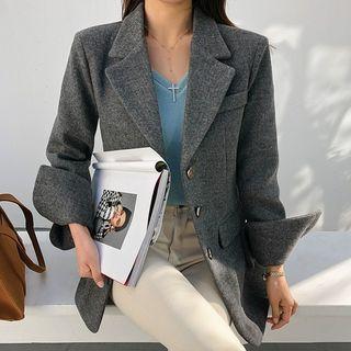 Wool Blend Metal-button Belted Blazer