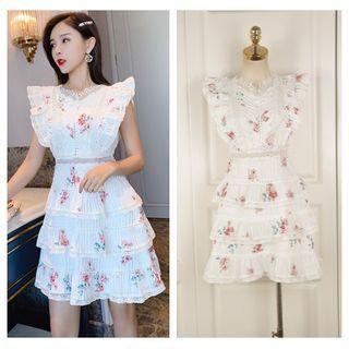 Sleeveless Floral Lace Tiered Mini A-line Dress