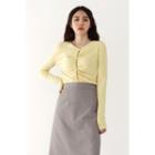 Slit Shirred Textured T-shirt Yellow - One Size