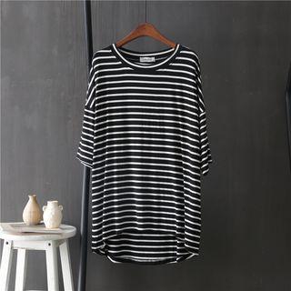 Elbow-sleeve Striped T-shirt Stripes - Black - One Size