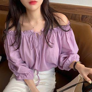 Off-shoulder Balloon-sleeve Chiffon Blouse