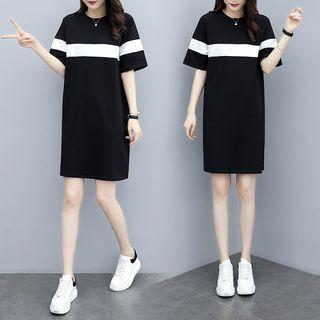 Elbow-sleeve Color Block T-shirt Dress
