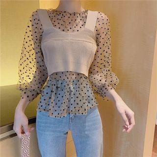 Long-sleeve Dotted Blouse / Knit Tank Top