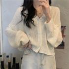 Long-sleeve Plain Button-up Cardigan