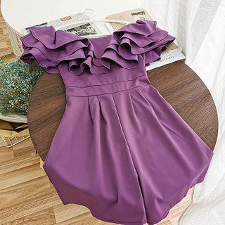 Plain Ruffle Trim Chiffon Playsuit