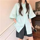 Short-sleeve Loose-fit Plain Blouse As Figure - One Size
