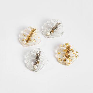 Faux Pearl Gold Leaf Transparent Shell Hair Clip