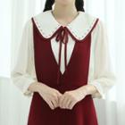 Puritan-collar Blouse & Ribbon White - One Size
