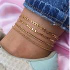 Set Of 4: Chain Anklet 9509 - Set Of 4 - Gold - One Size