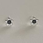 Floral Stud Earring 1 Pair - Black Flower - Silver - One Size