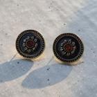 Flower Stud Earring 1 Pair - 1508 - Dark Gray & Red & Black - Gold - One Size