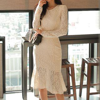 Long-sleeve Lace Mermaid Sheath Dress