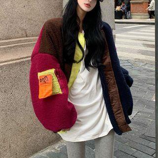 Loose-fit Coloblock Fleece Jacket Colorblock - One Size