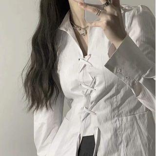 Lace-up Shirt / Pleated A-line Skirt