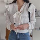 Tie-neck Ruffled Shirred Blouse