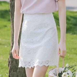Eyelet Mini Straight-fit Skirt