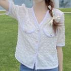 V-neck Button-detail Puff-sleeve Top