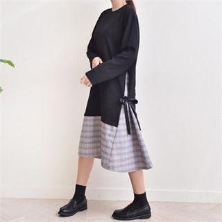 Tie-side Plaid-hem Dress