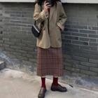 Blazer / Mock Neck T-shirt / Plaid Midi Skirt