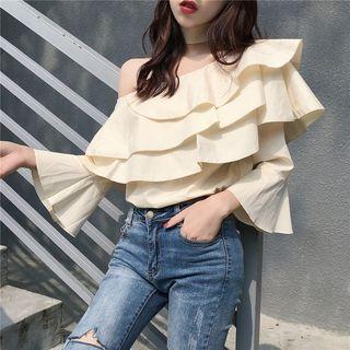 Single-shoulder Ruffle Blouse With Choker