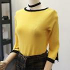 3/4-sleeve Slit Knit Top