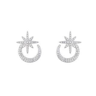 Rhinestone Moon & Star Earring 1 Pair - Silver - One Size