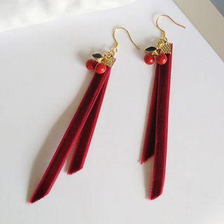 Cherry & Ribbon Drop Earring S925 Sterling Silver - 1 Pair - Hook Earrings - Cherry - One Size